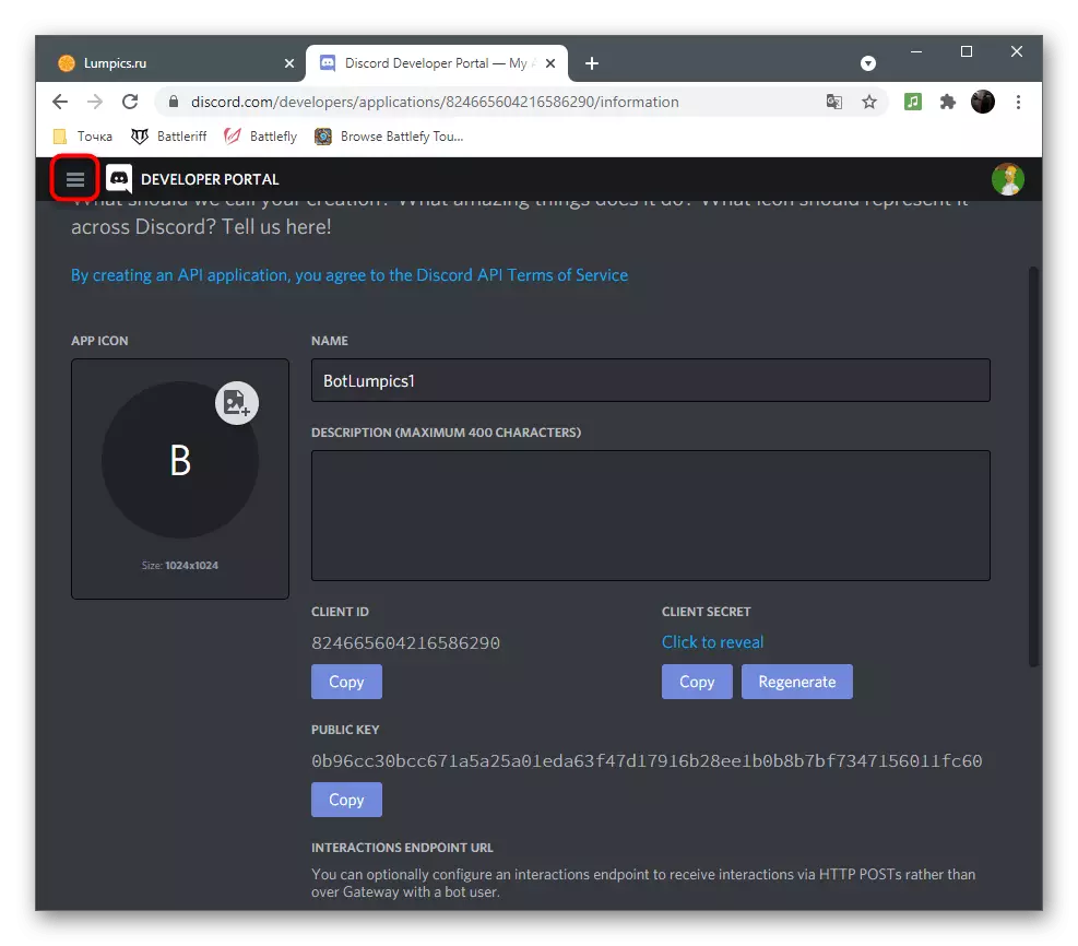 Opening the menu on the developers portal to create a bot in Discord
