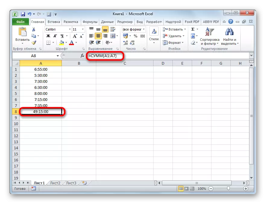 Resultatet av beräkningen av avosumnen i Microsoft Excel