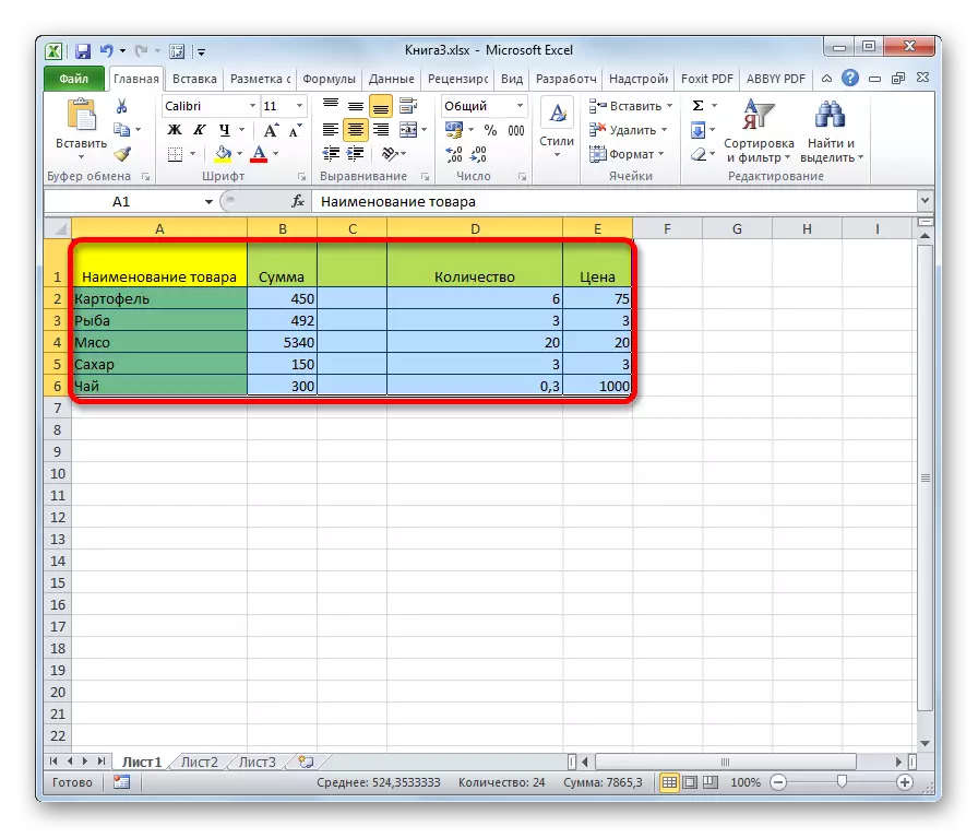 Táblázat kiválasztása a Microsoft Excelben