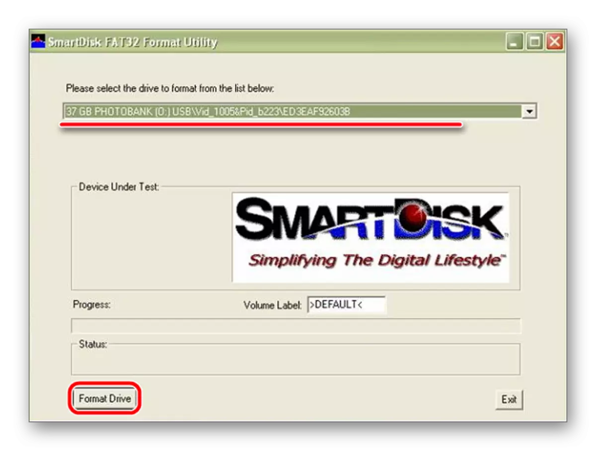 Janela de utilitário de formato SmartDisk Fat32