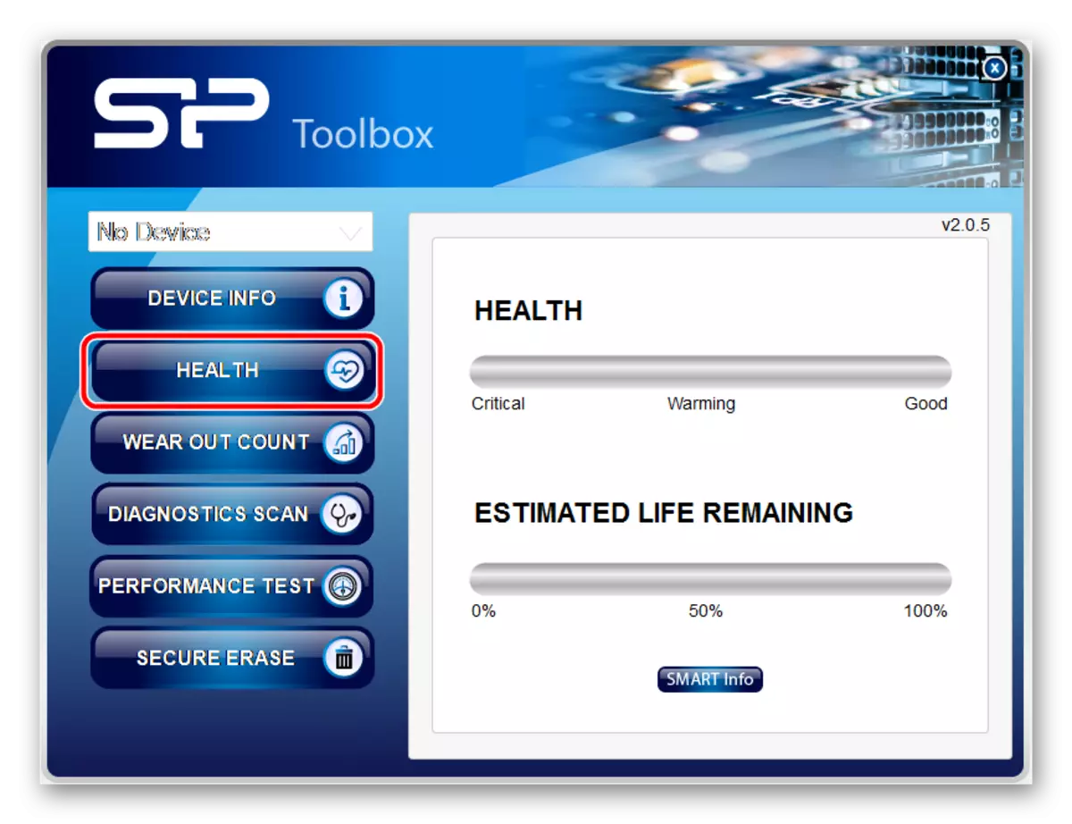 функцыя Health у праграме SP ToolBox