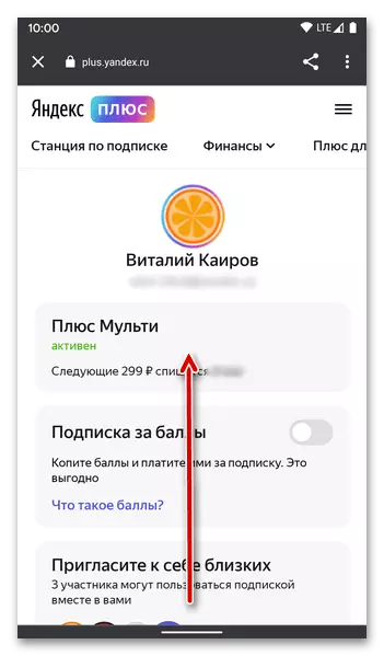 Siirtyminen Yandex Plus -liittymän peruuttamiseen puhelimessa Android-puhelimessa
