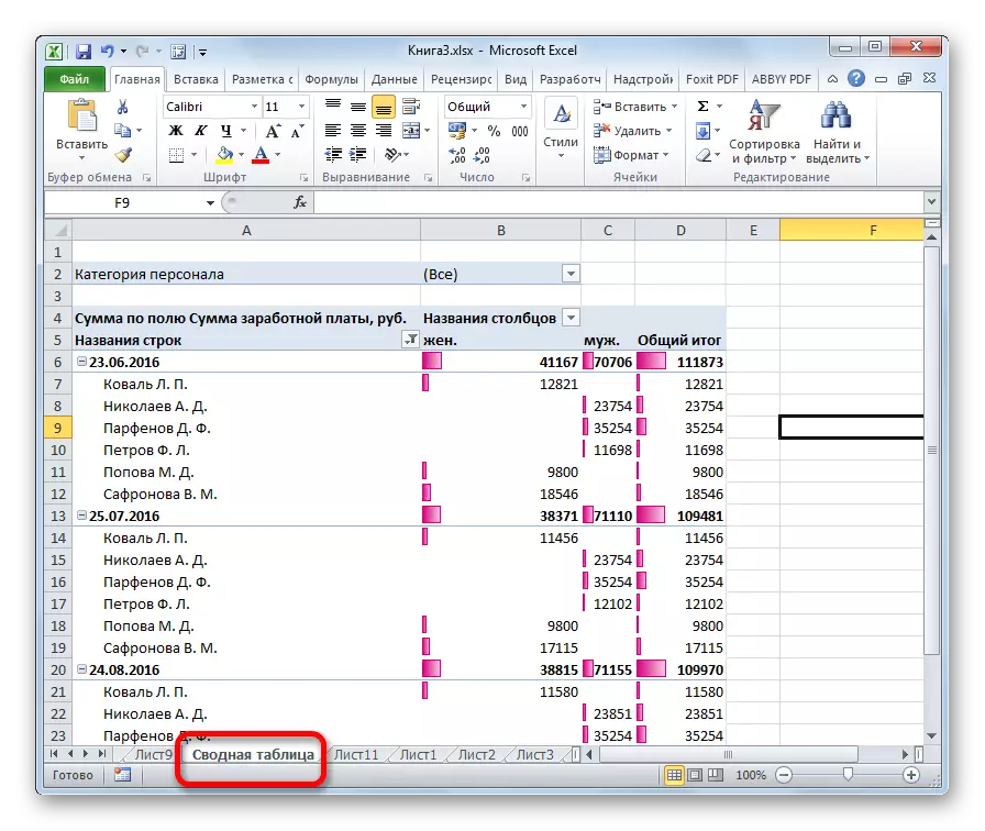 Ліст перайменаваны ў Microsoft Excel