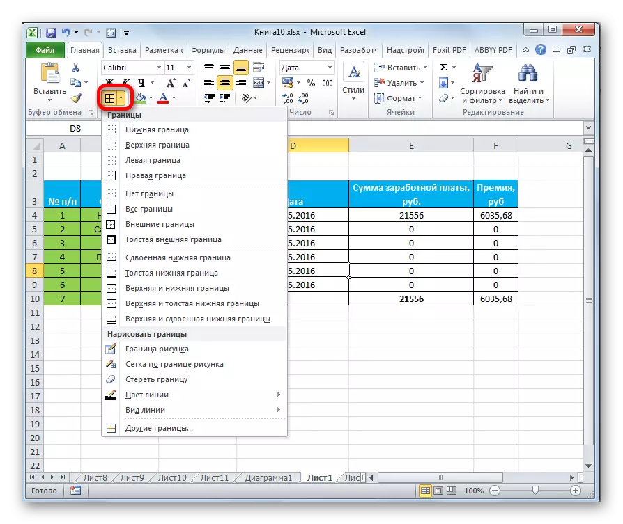 Hraničné tlačidlo na páse v programe Microsoft Excel