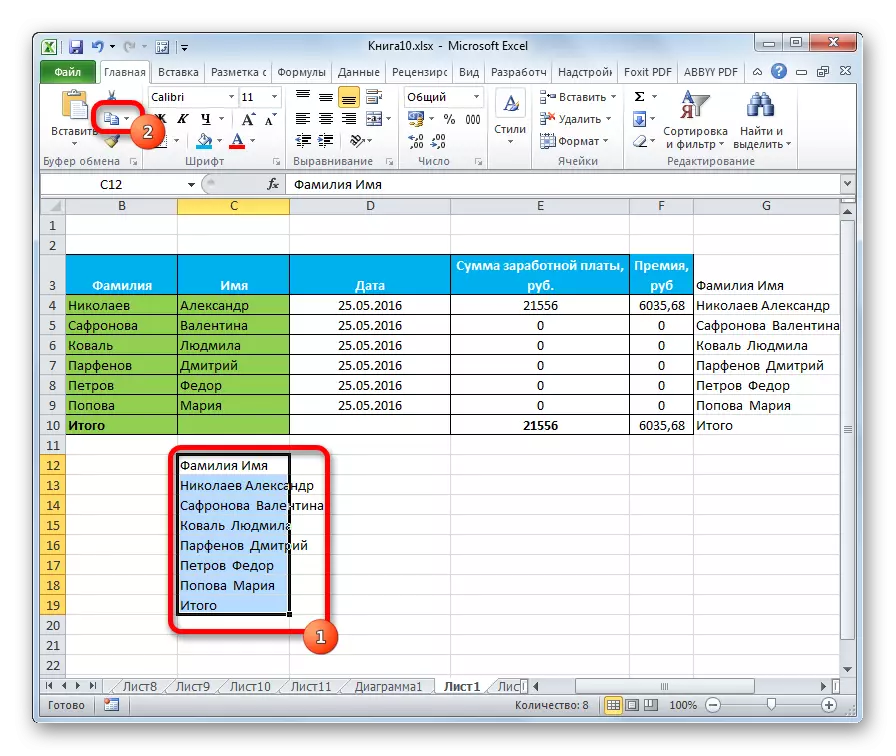 Opětovné kopírování do aplikace Microsoft Excel