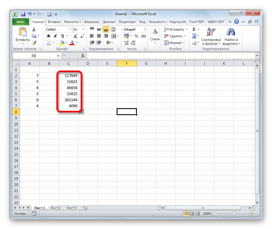Els resultats del càlcul a Microsoft Excel