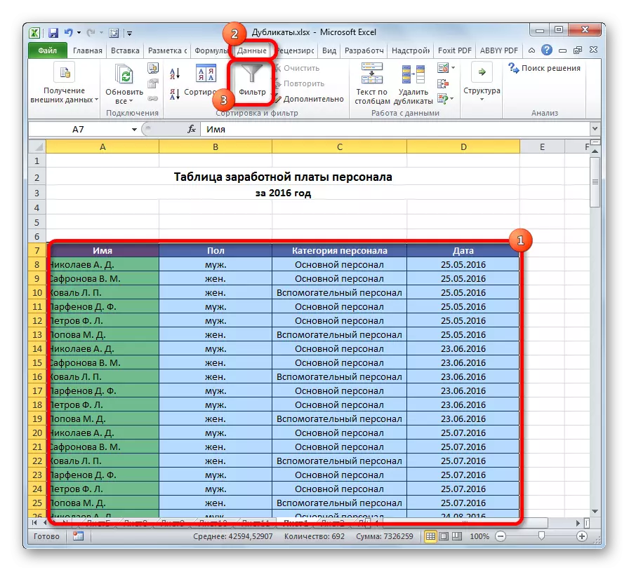 Engedélyezze a szűrőt a Microsoft Excel programban