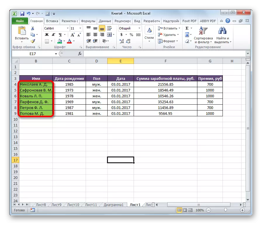 Pripravljena tabela v Microsoft Excelu