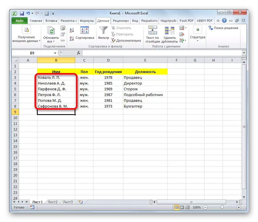 Microsoft Excel-da tartiblangan ma'lumotlar
