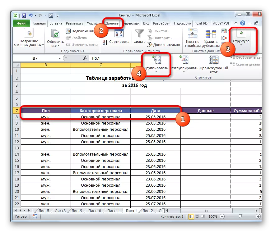 Transición a unha agrupación de columnas en Microsoft Excel