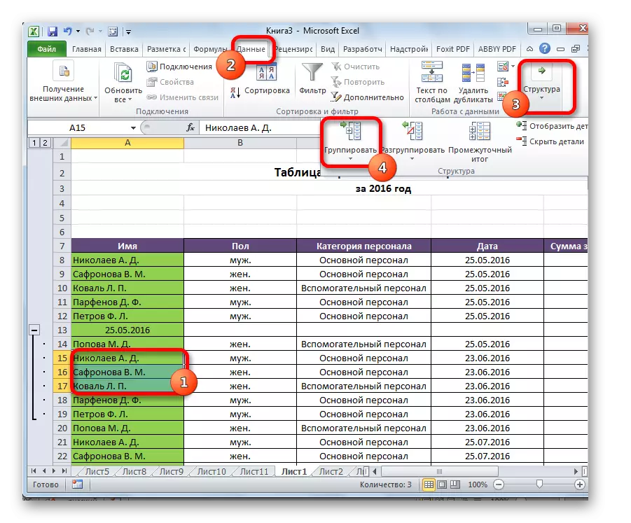 A beágyazott csoport létrehozása a Microsoft Excelben