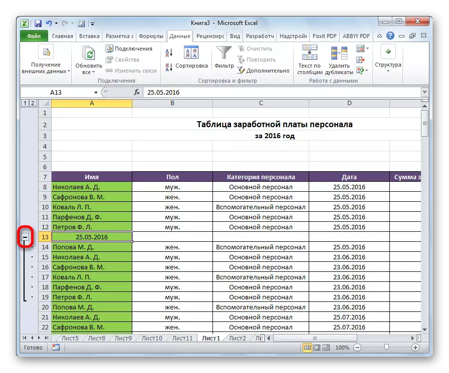 Microsoft Excel-da katlanadigan satrlar