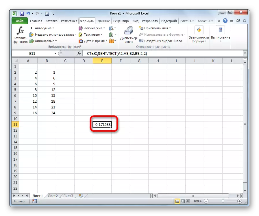 Wynik funkcji studenckiej. Test w programie Microsoft Excel