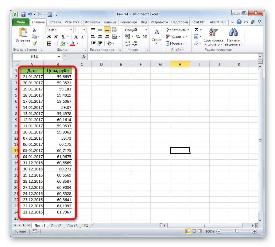Microsoft Excel의 인용문 테이블