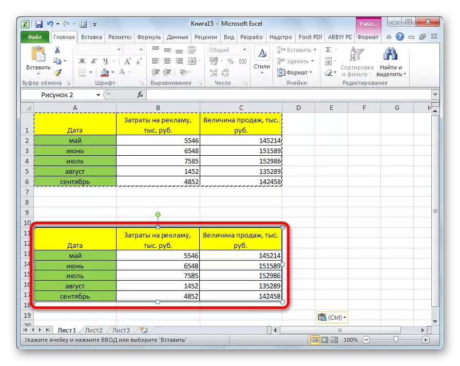 Obrazový stôl je vložený do programu Microsoft Excel