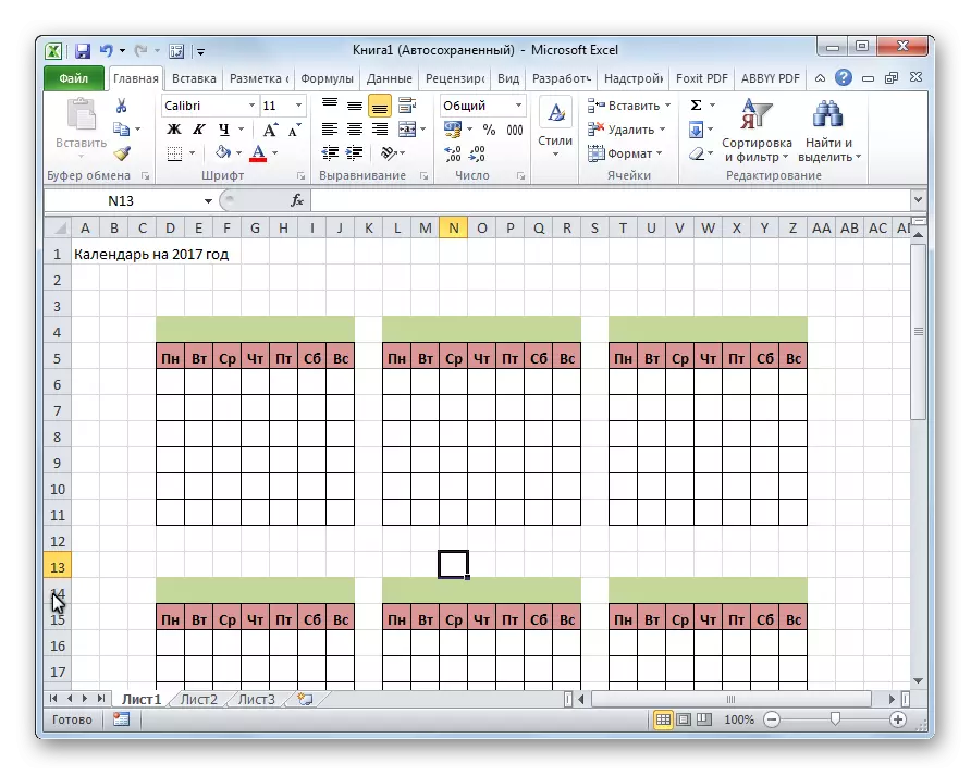 Vytvoření rozložení kalendáře v aplikaci Microsoft Excel