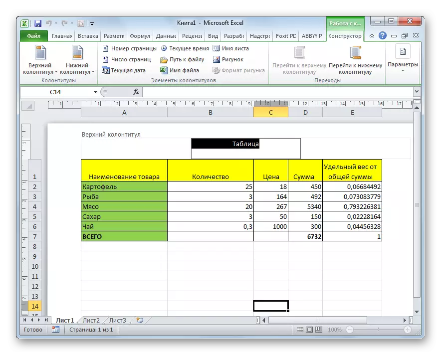 It-tneħħija tal-footer fil-Microsoft Excel