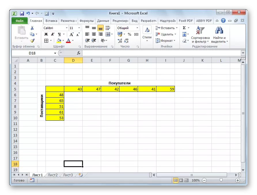 Taula de l'oferta i la demanda en Microsoft Excel