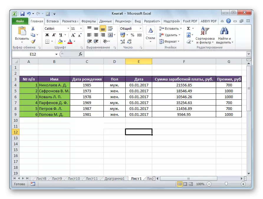 Tabelo preta al Microsoft Excel