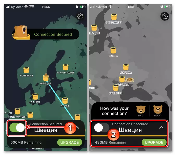 Povezivanje kontrole VPN u aplikaciji TunnelBear na Android i iPhone telefona