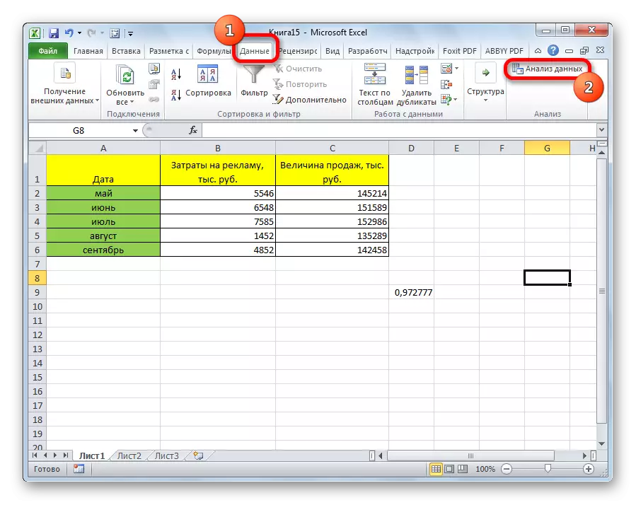 Microsoft Excel-en datuen analisirako trantsizioa