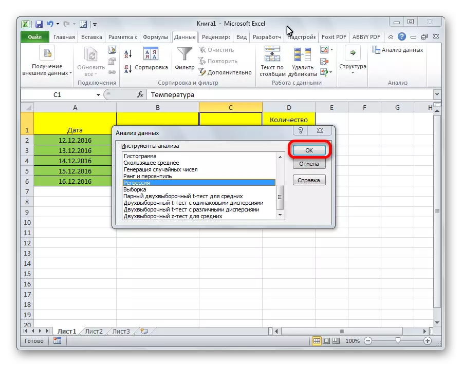 Run regresión en Microsoft Excel