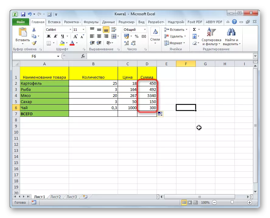 Le colonne si moltiplicano in Microsoft Excel