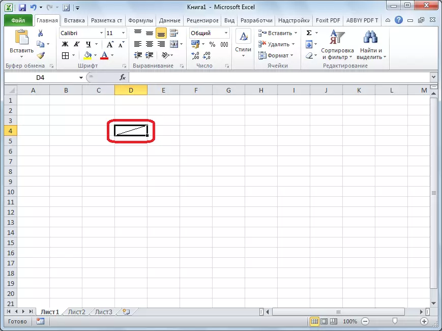 Ҳуҷайра ба диагоналӣ дар Microsoft Excel тақсим карда мешавад