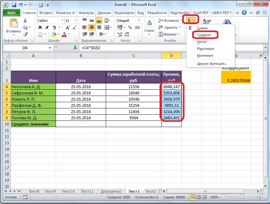 Berekkenje de gemiddelde wearde yn Microsoft Excel