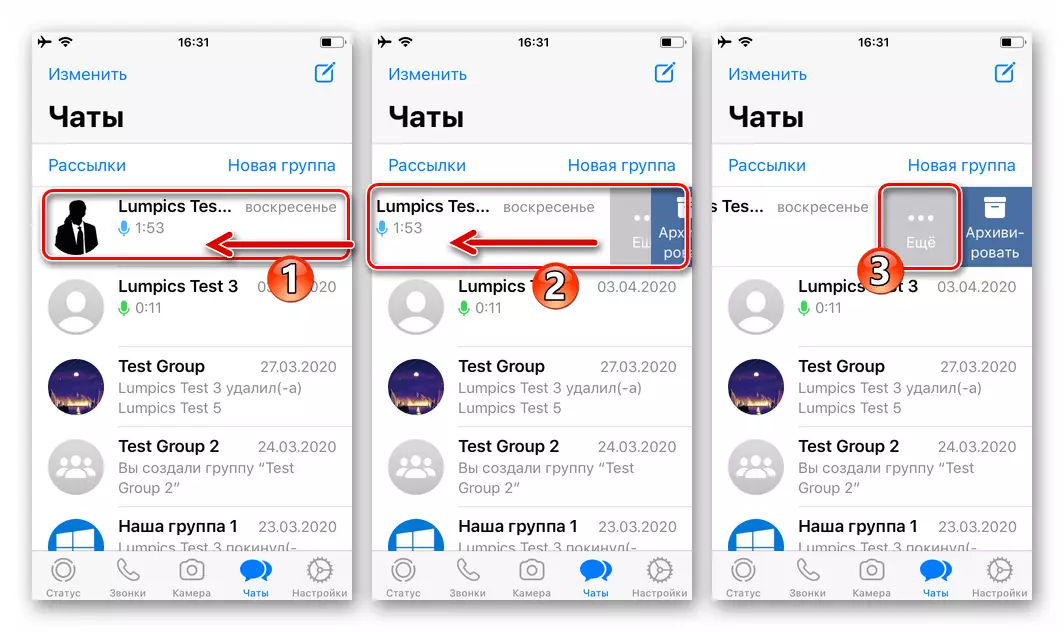 WhatsApp per a iPhone: opcions de menú de trucades per a la correspondència de la partició de xat al missatger