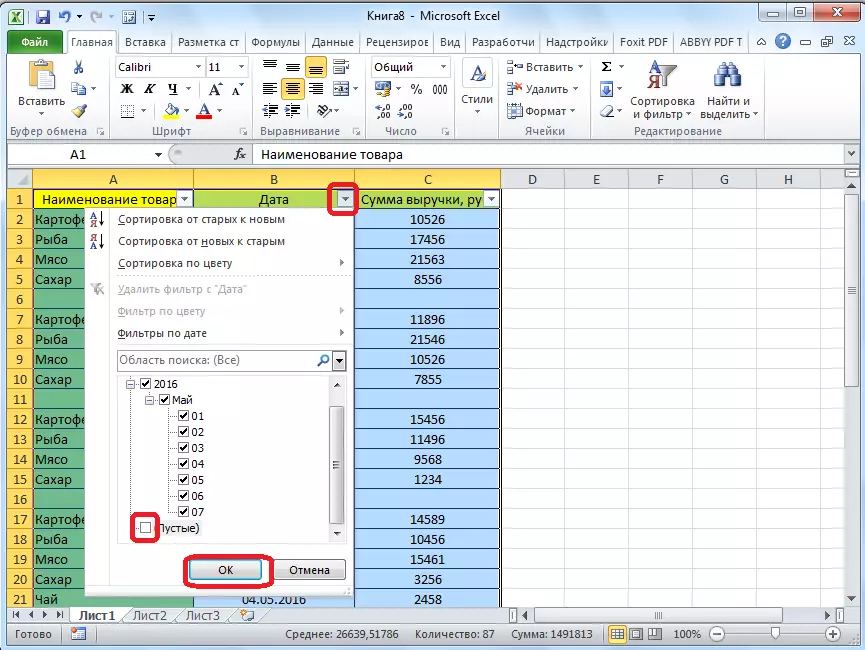 Microsoft Excel-de süzgüç