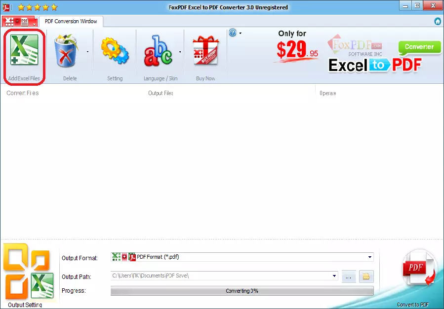 Engadir arquivo de Excel a Foxpdf Excel a PDF Converter