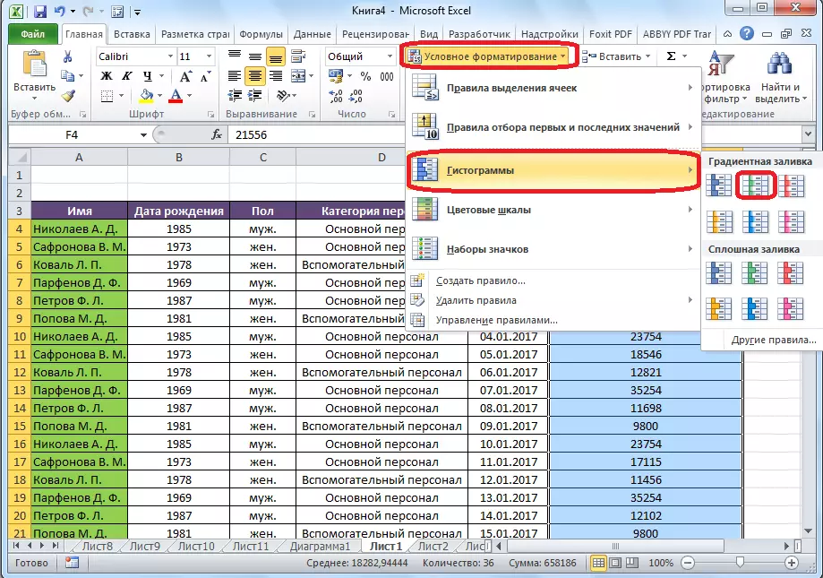Sélection d'un histogramme dans Microsoft Excel