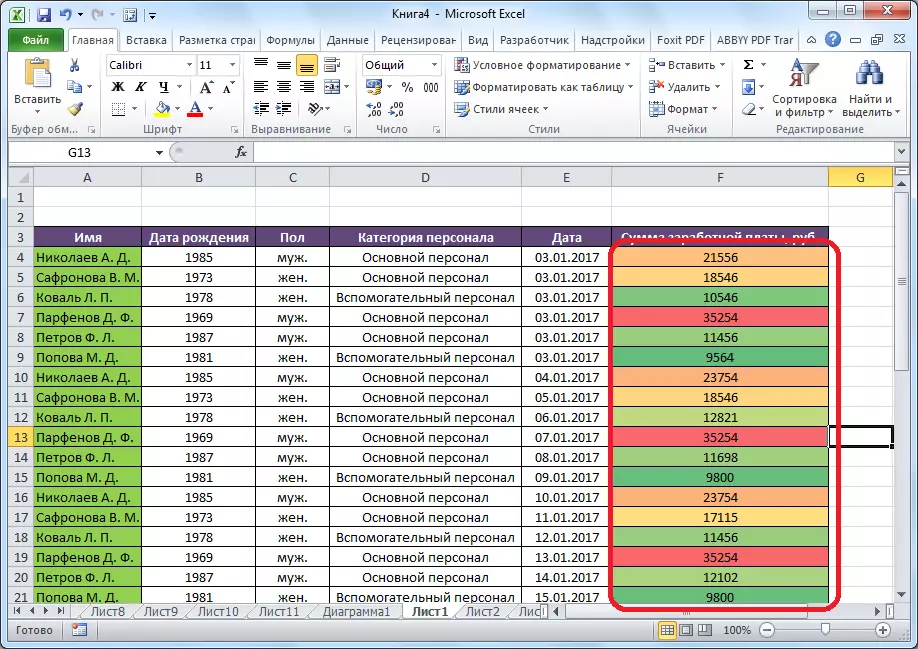 Karanîna pîvanek rengîn li Microsoft Excel
