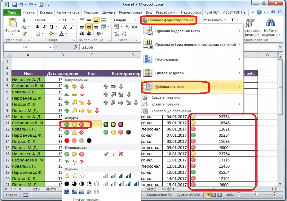 Icônes de formatage conditionnel dans Microsoft Excel