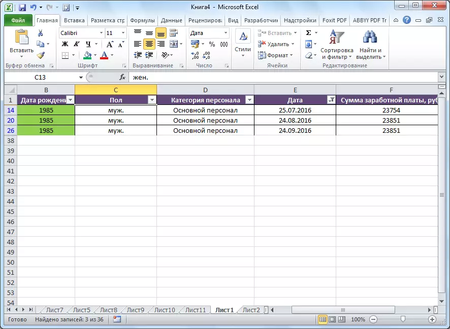Die filter volgens datum toegepas in Microsoft Excel