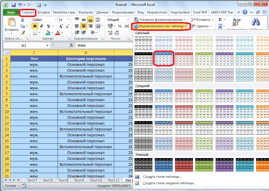 Formatering som et bord i Microsoft Excel