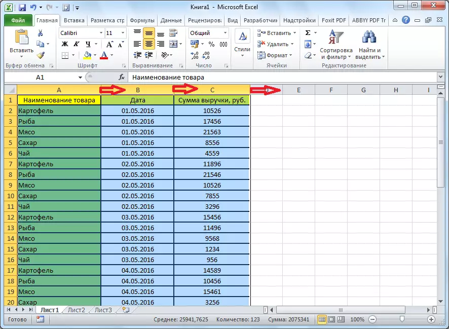 Zgjerimi i kolonave të tabelave në Microsoft Excel