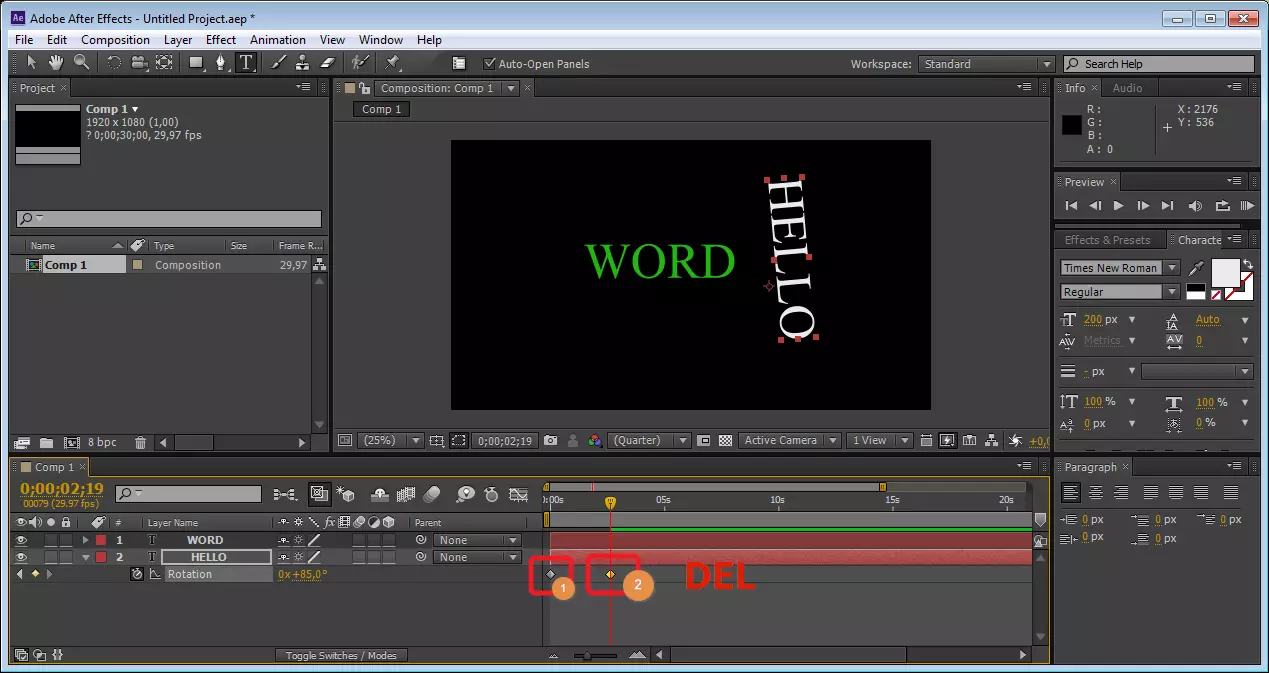 Entfernen von Animationsmarken in Adobe After Effects