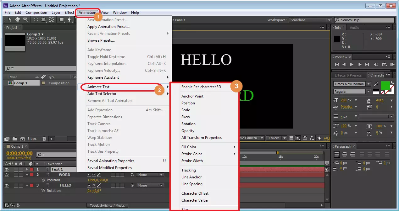 Alle effekter for animasjoner i Adobe After Effects