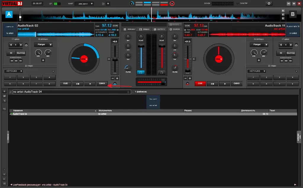 Synchroniseer geluid in het virtuele DJ-programma