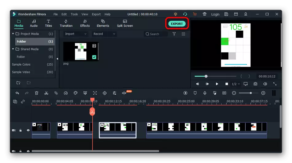 WonderShare Filmoraプログラムの断片にビデオを切断するときのプロジェクトのエクスポートへの移行