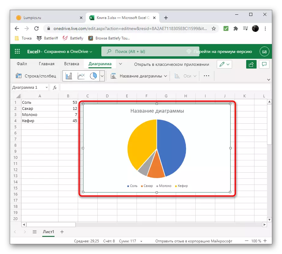Excel ऑनलाइन में एक परिपत्र आरेख बनाने के लिए एक वस्तु जोड़ने में सफल