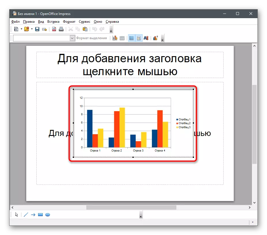 Suksesvolle toevoeging van 'n item vir die bou van 'n diagram vir numeriese data in die OpenOffice beïndruk program