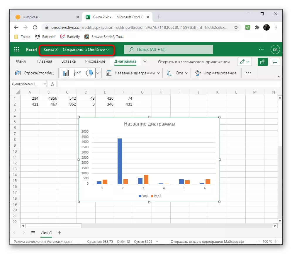 Gemmer et projekt i Excel online for at oprette et diagram på numeriske data