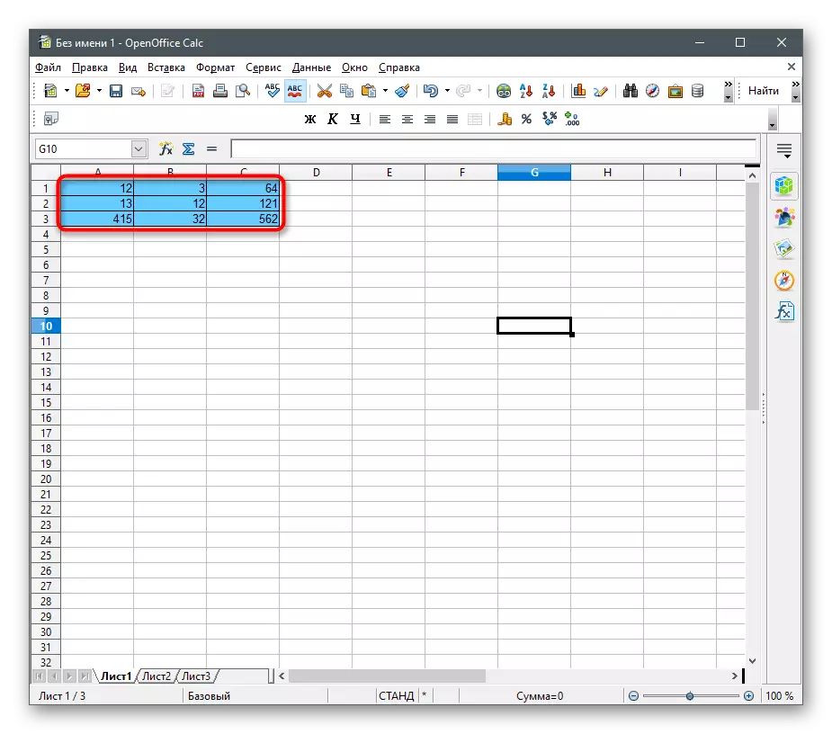 Fyldning af et bord for at opbygge et diagram på numeriske data i OpenOffice Calc-programmet