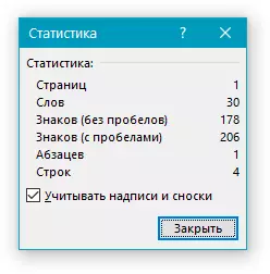 Statistics of symbols in text fragments in Word