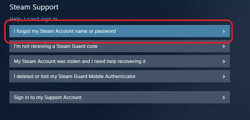 Výber zabudnutého hesla Problém v Steam
