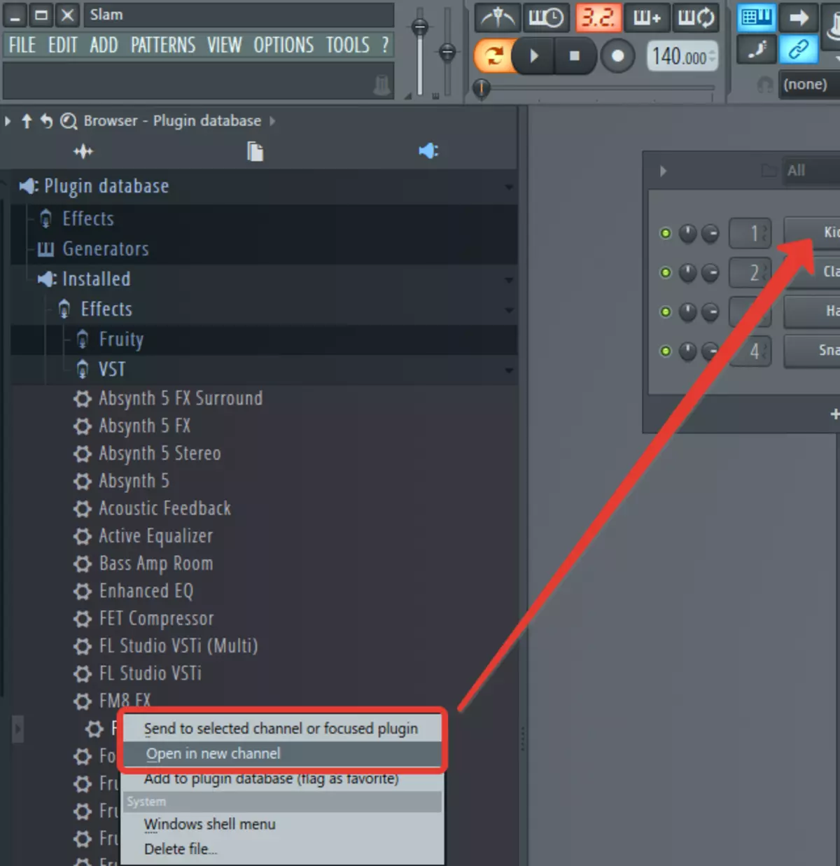 Přidání pluginu VST z prohlížeče v aplikaci FL Studio