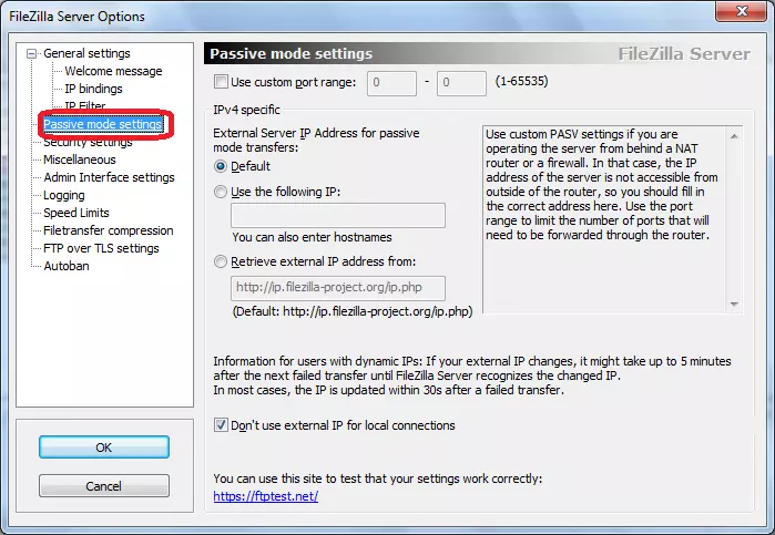 Passiv Mode Astelle FileZilla Server